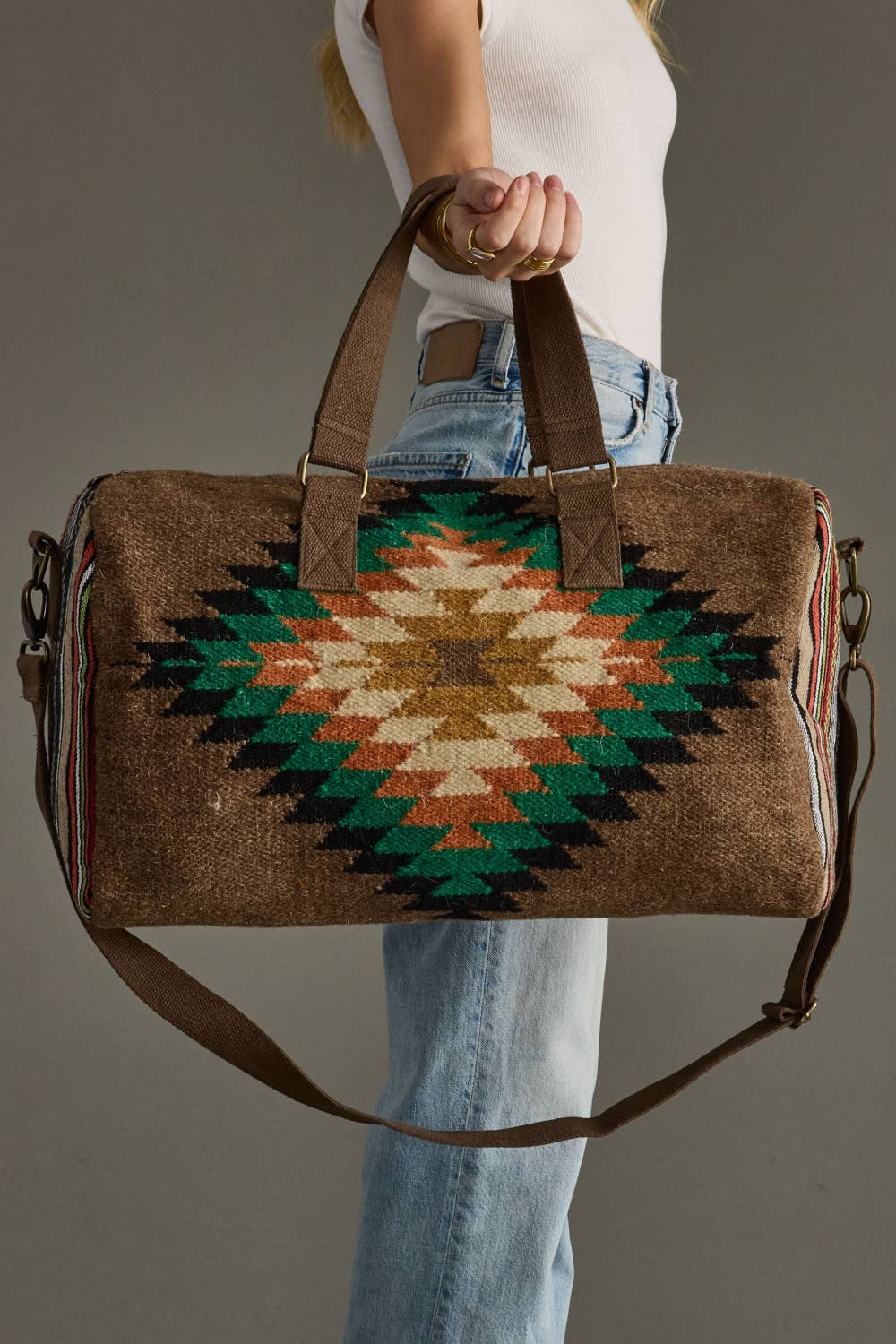 Brown & Multicolored Western Duffel