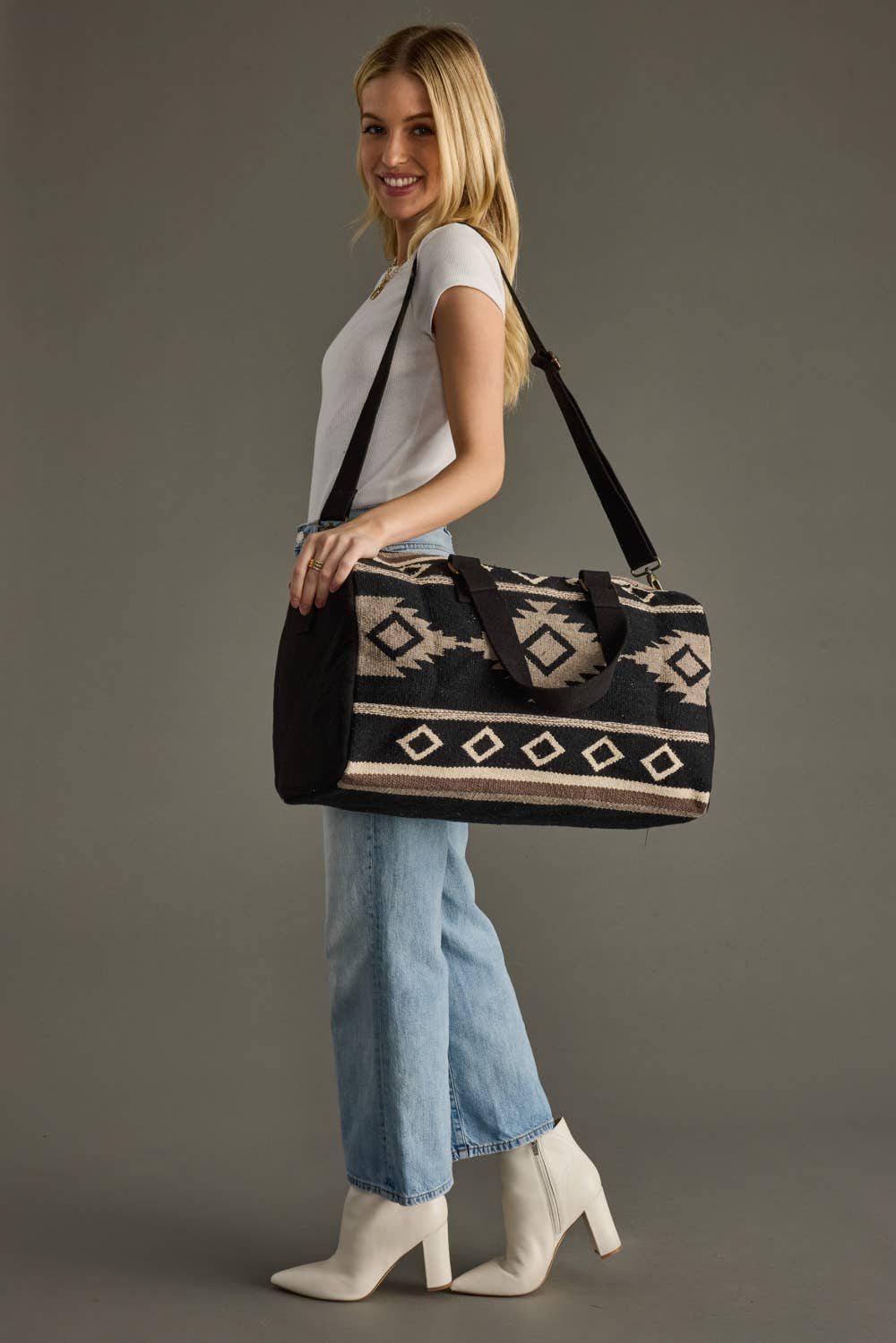 Black, Taupe & Cream Aztec Duffel