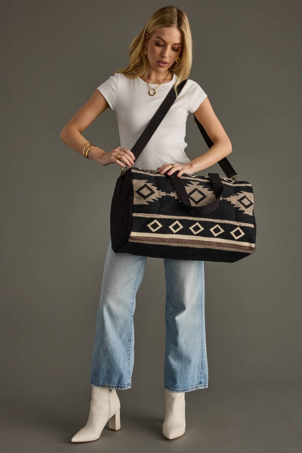 Black, Taupe & Cream Aztec Duffel