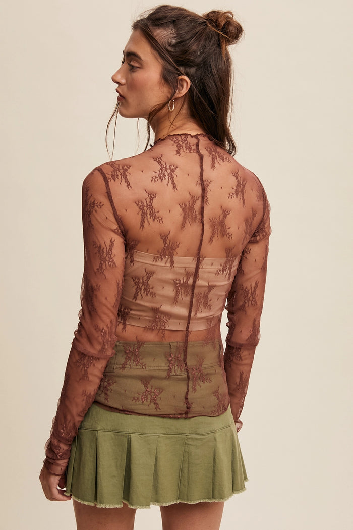Sheer Lace Long-Sleeve