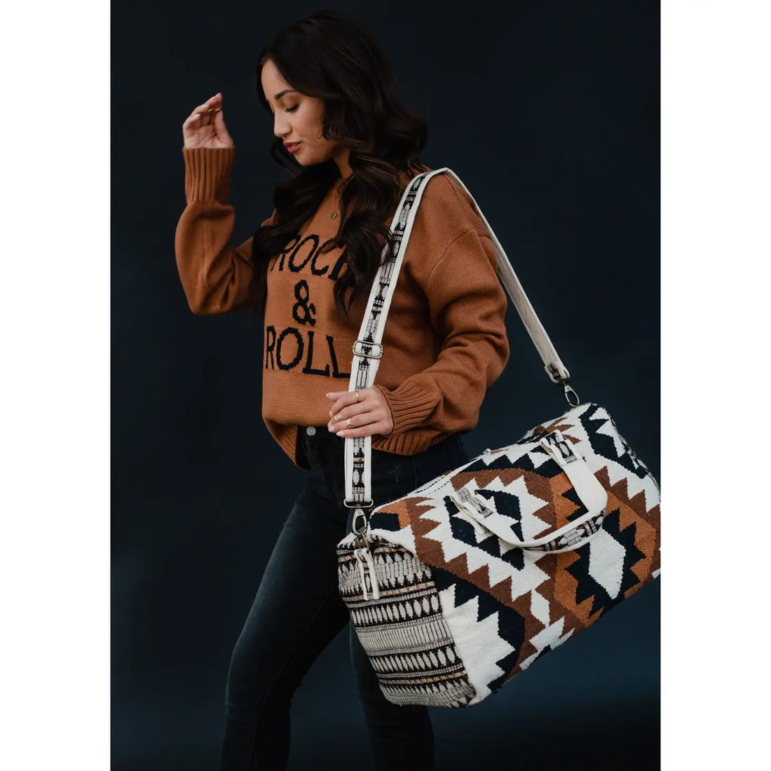 Cream, Black and Brown Duffle Bag