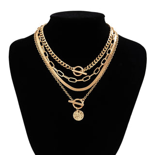 MULTI LAYER TOGGLE HERRINGBONE COIN NECKLACE | GOLD