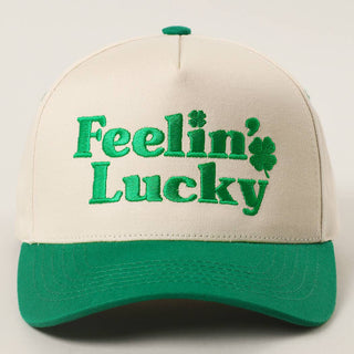 FEELIN LUCKY Embroidery Two-Tone Trucker Hat: GREEN / One Size