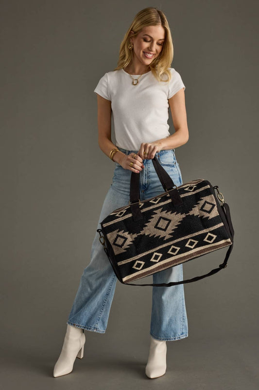 Black, Taupe & Cream Aztec Duffel