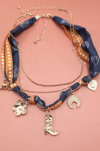 SCARF CHARM NECKLACE-BOOT FLOWER HEART BULL |  GOLD