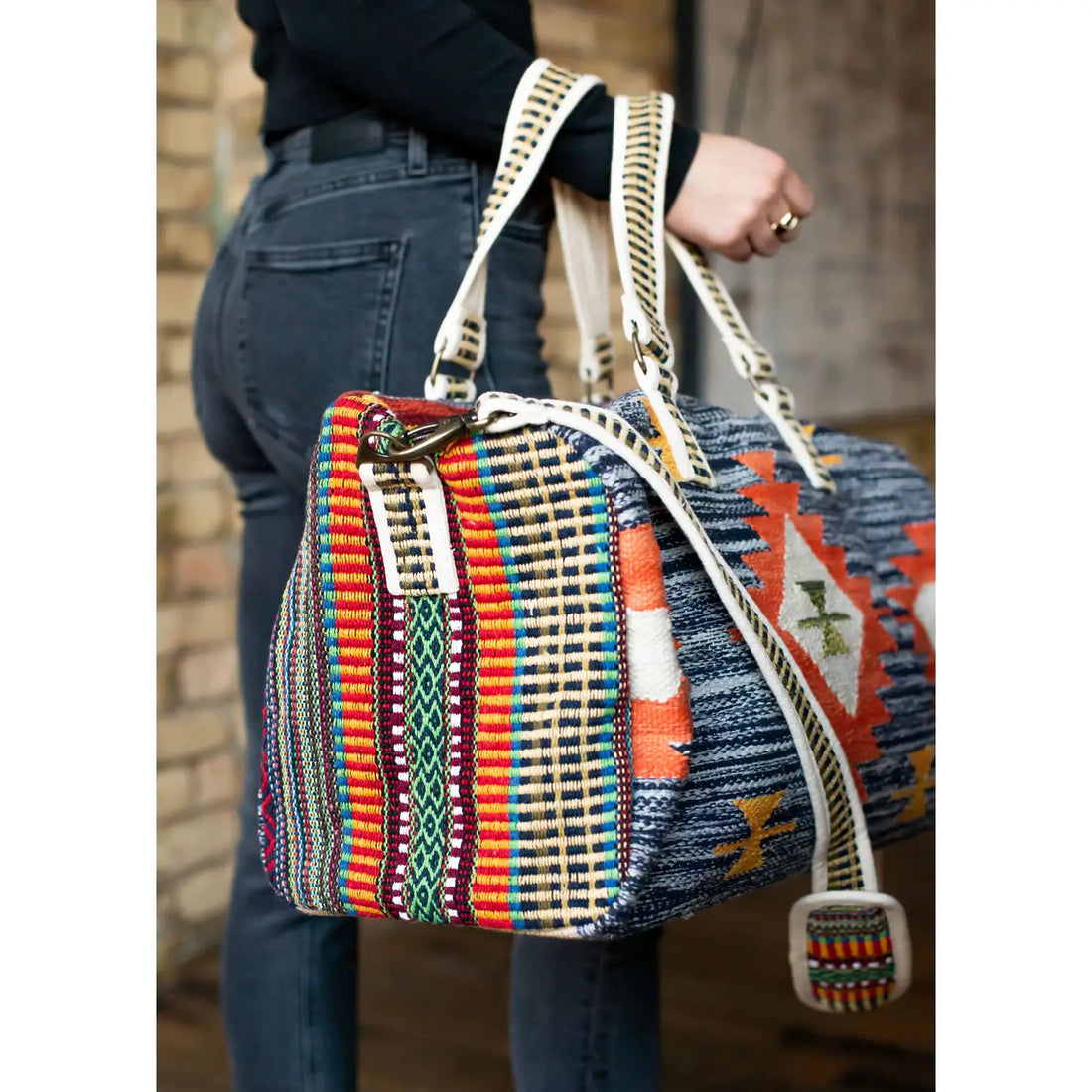Blue & Multicolored Aztec Duffle Bag