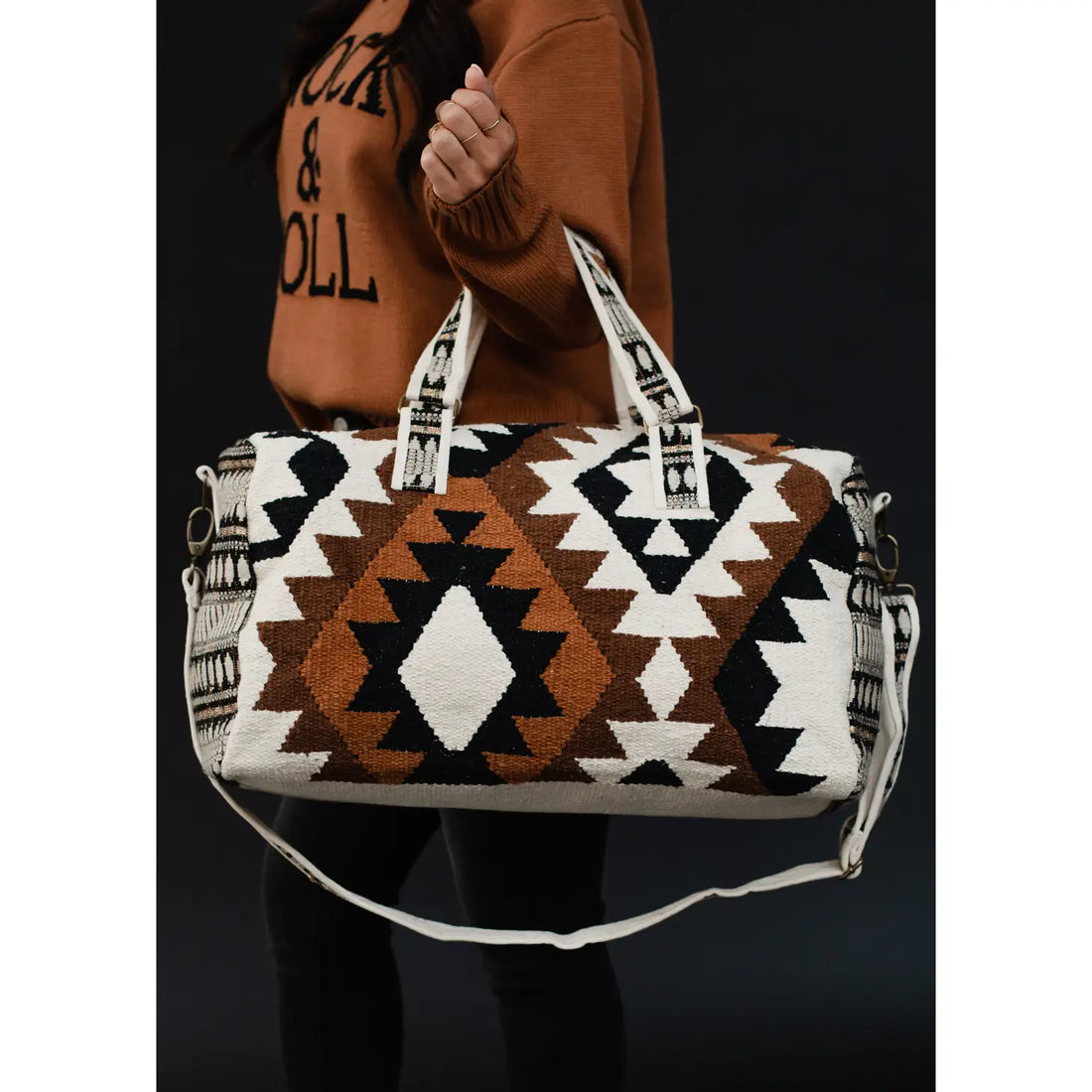 Cream, Black and Brown Duffle Bag