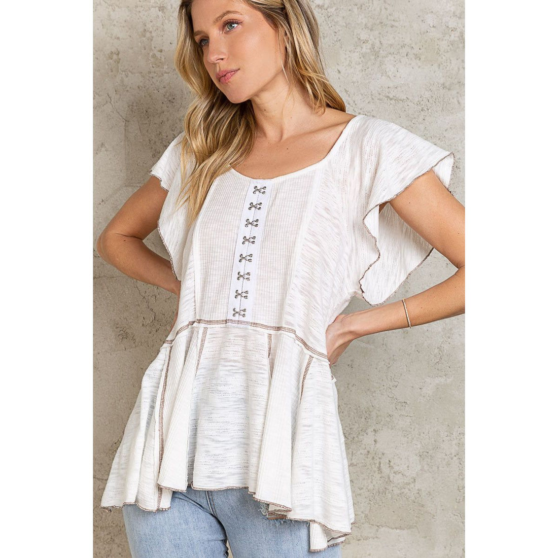 White Hooked Babydoll Top