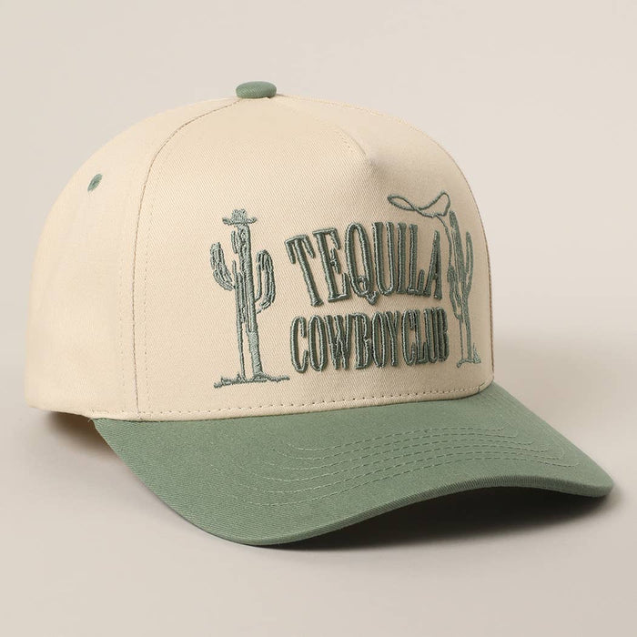 TEQUILA COWBOY CLUB 3D Embroidery Two-Tone Trucker Hat: SAGE / ONE SIZE