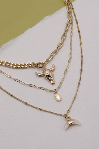 BULL HORN MULTI LAYER NECKLACE | Gold