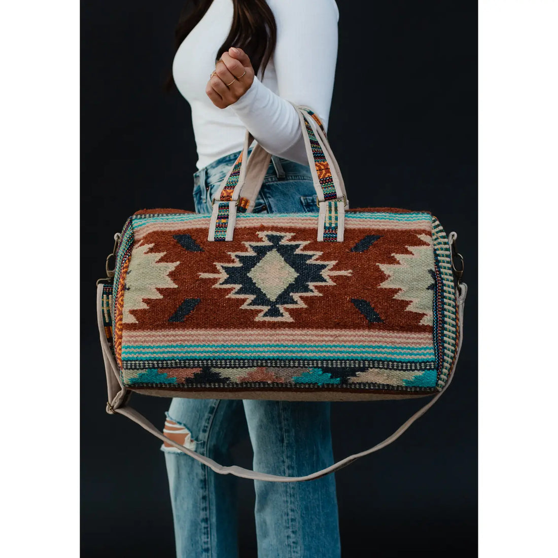 Red, Green & Cream Aztec Duffle Bag