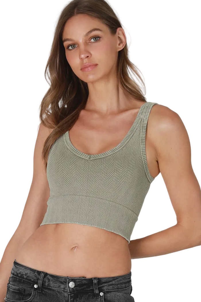 Nikibiki Reversible Herringbone Crop Top: Vintage Oak