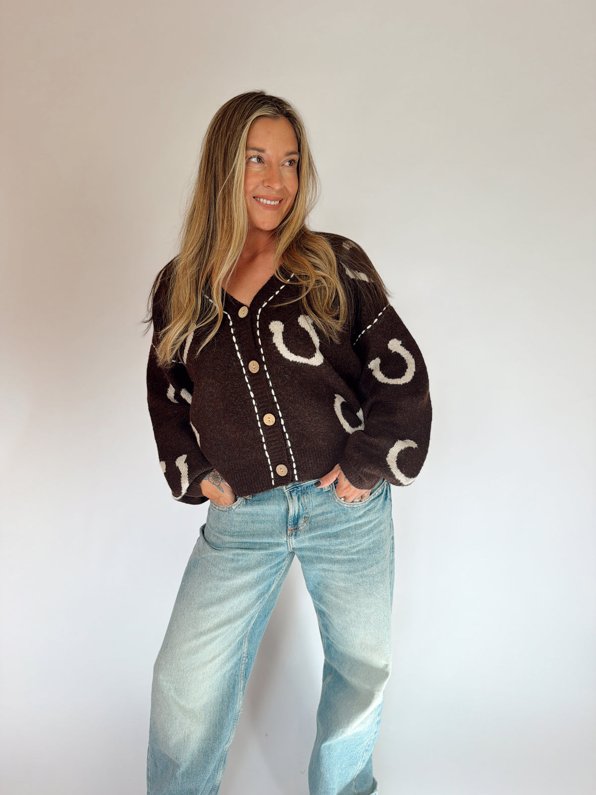 Lucky Horseshoe Stitched Cardigan