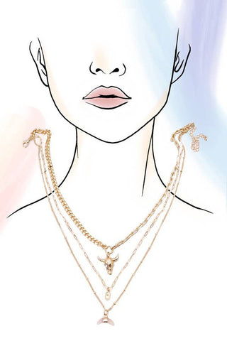 BULL HORN MULTI LAYER NECKLACE | Gold