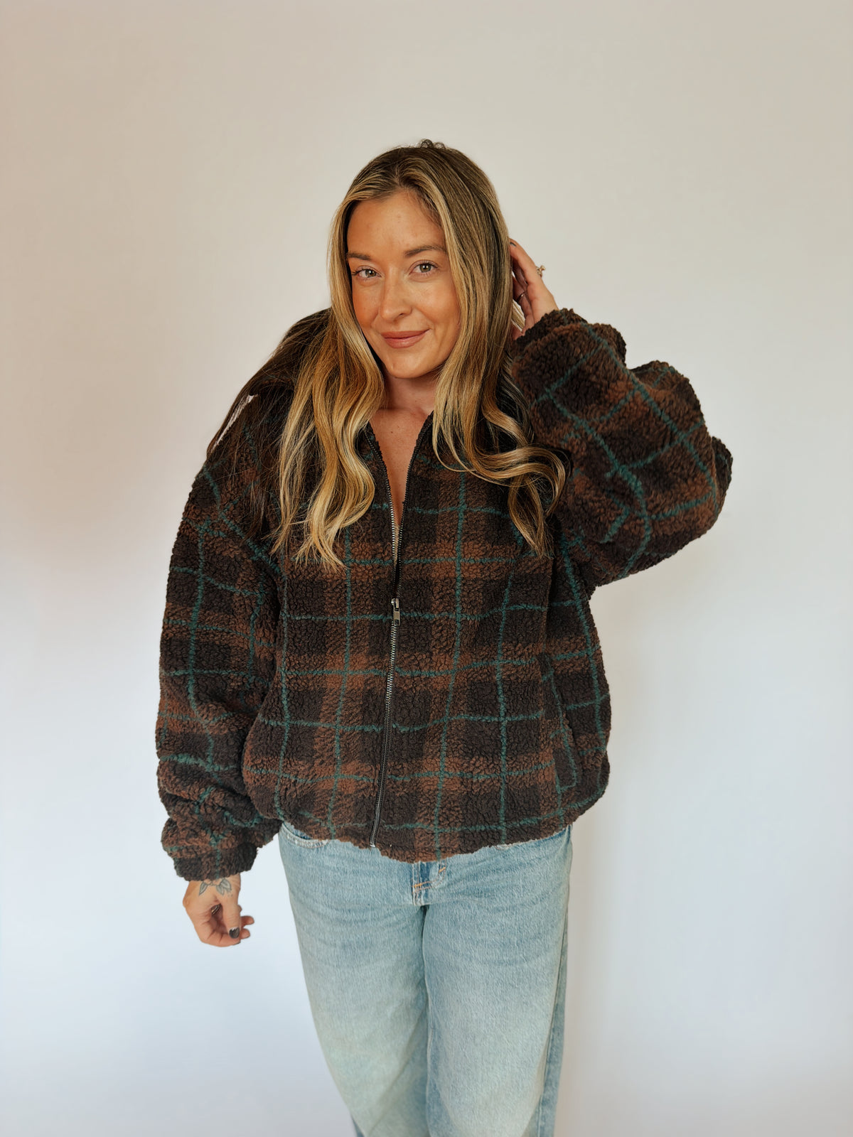 Fireside Plaid Sherpa Zip Jacket