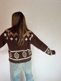 Mesa Brown Aztec Zip-Up Sweater Jacket