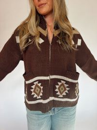 Mesa Brown Aztec Zip-Up Sweater Jacket