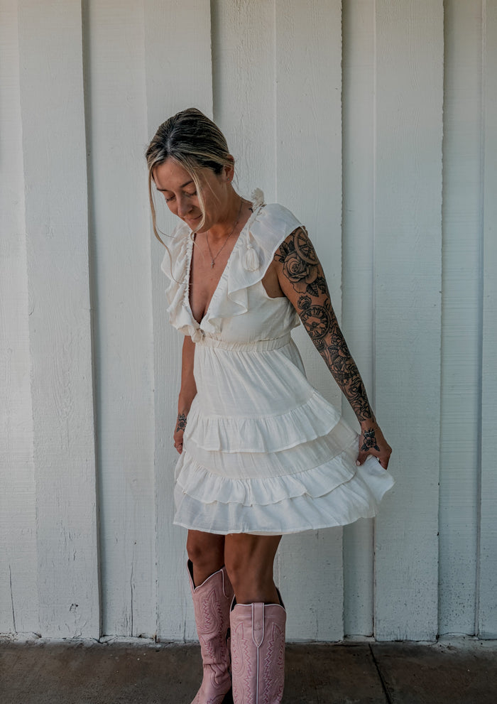 Ruffle V-Neck Tiered Mini Dress