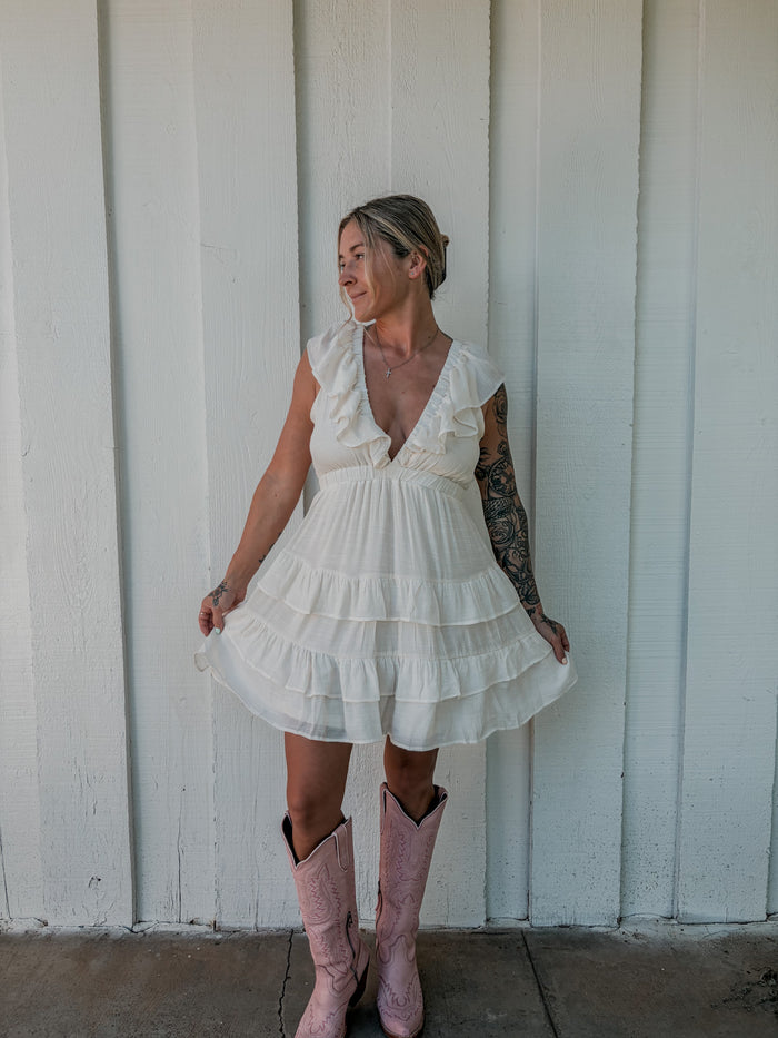 Ruffle V-Neck Tiered Mini Dress