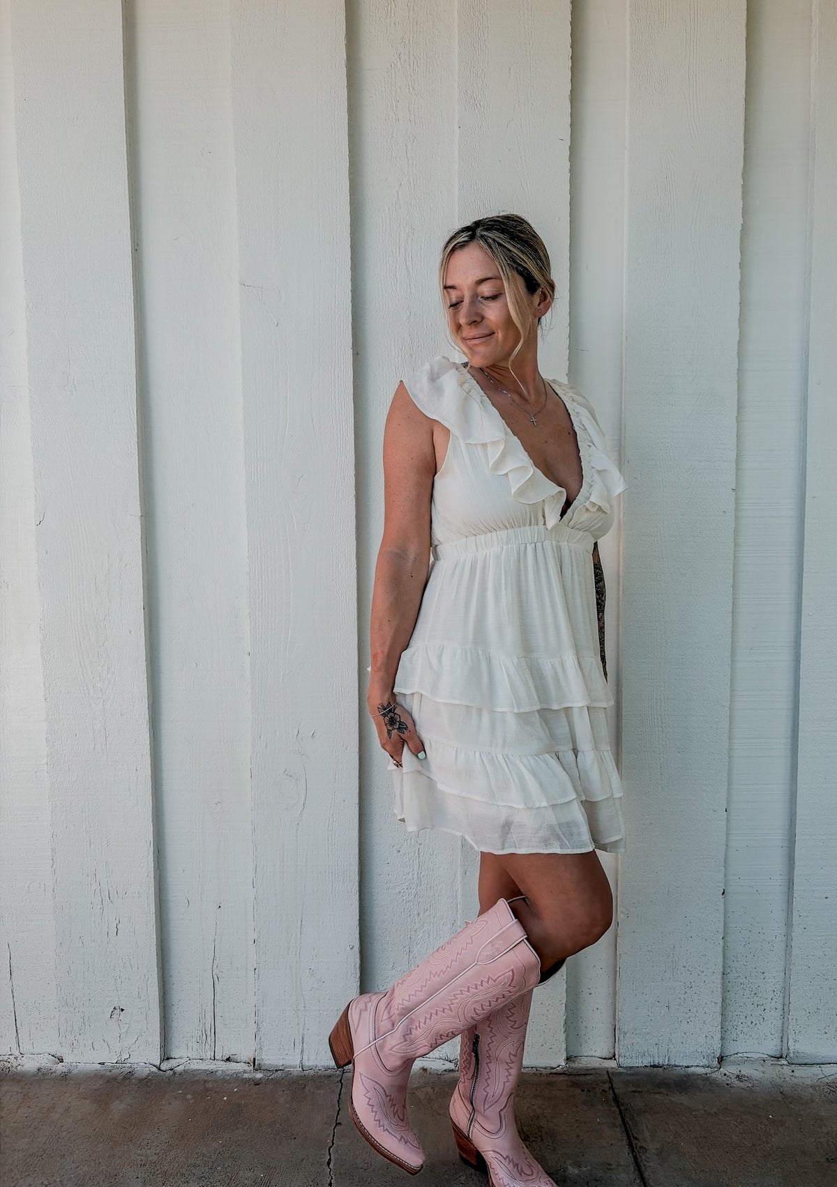 Ruffle V-Neck Tiered Mini Dress