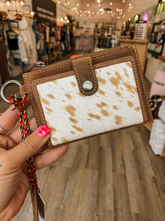 White & Yellow Cowhide Credit Card Holder