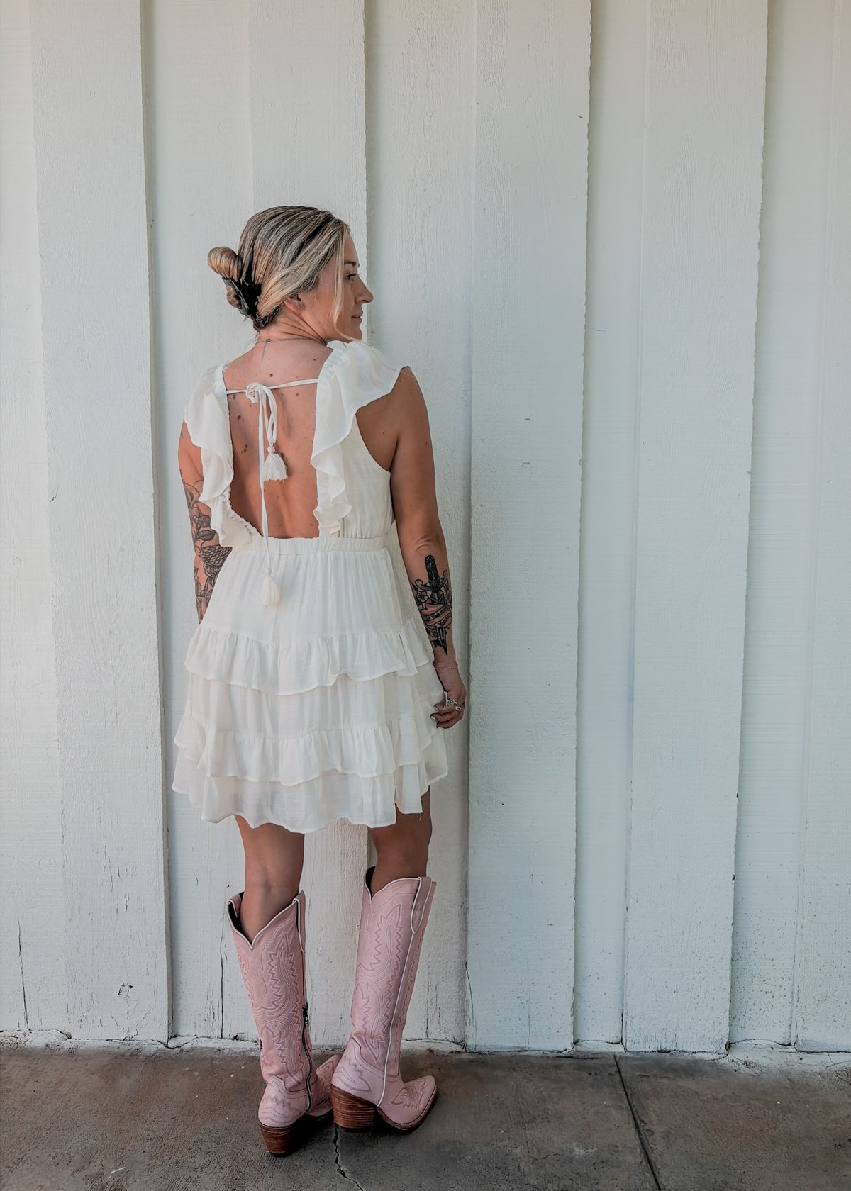 Ruffle V-Neck Tiered Mini Dress