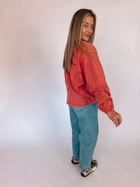 Boho Red Crochet Patched Top, alternate view