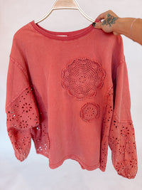 Boho Red Crochet Patched Top at Sage Lush Boutique