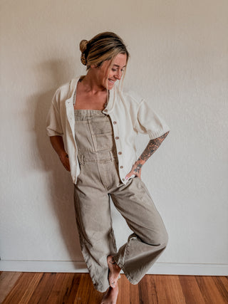 Sage Cropped Overalls