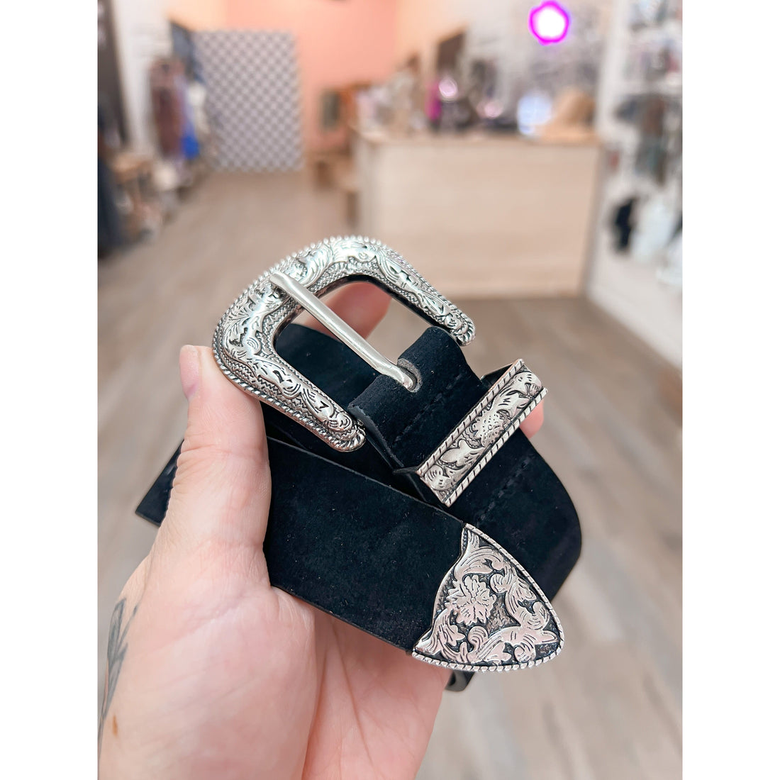Black Suede Western Belt