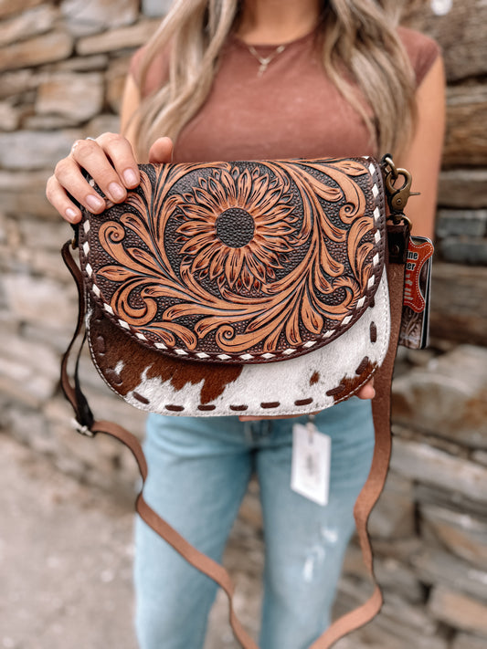 Sunflower Tooled Crossbody