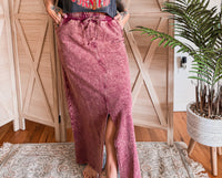 French Terry Acid Washed Front Slit Long Skirts