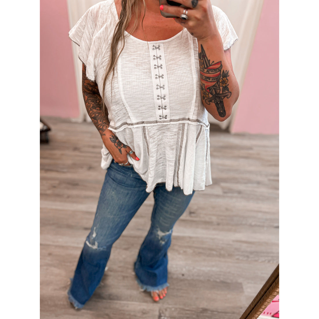 White Hooked Babydoll Top