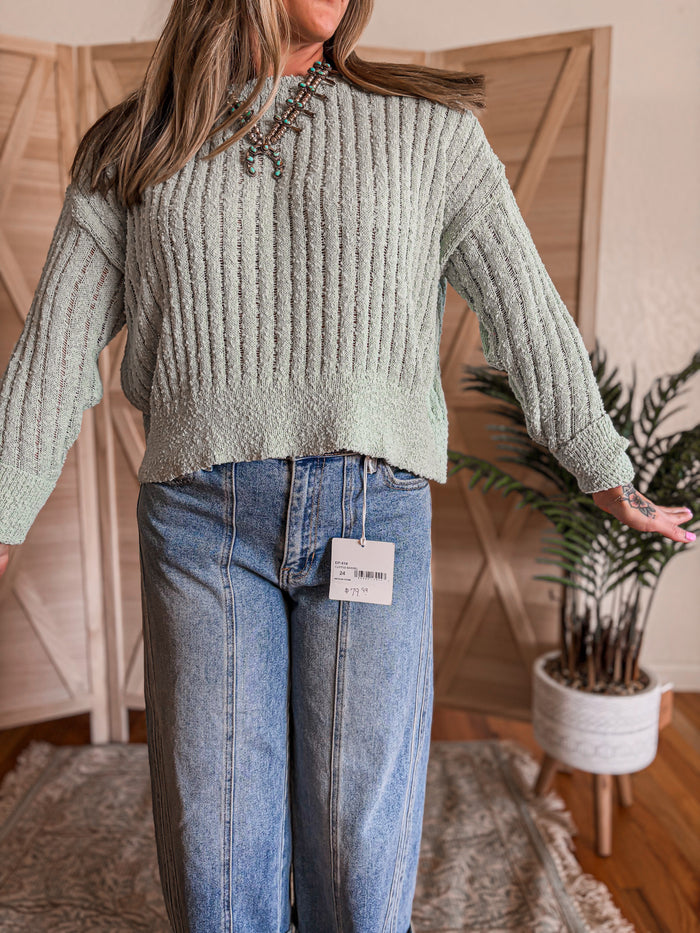 Boucle Ribbed Sage Sweater