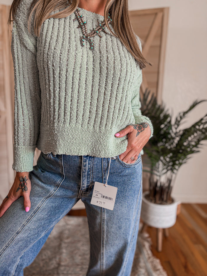 Boucle Ribbed Sage Sweater