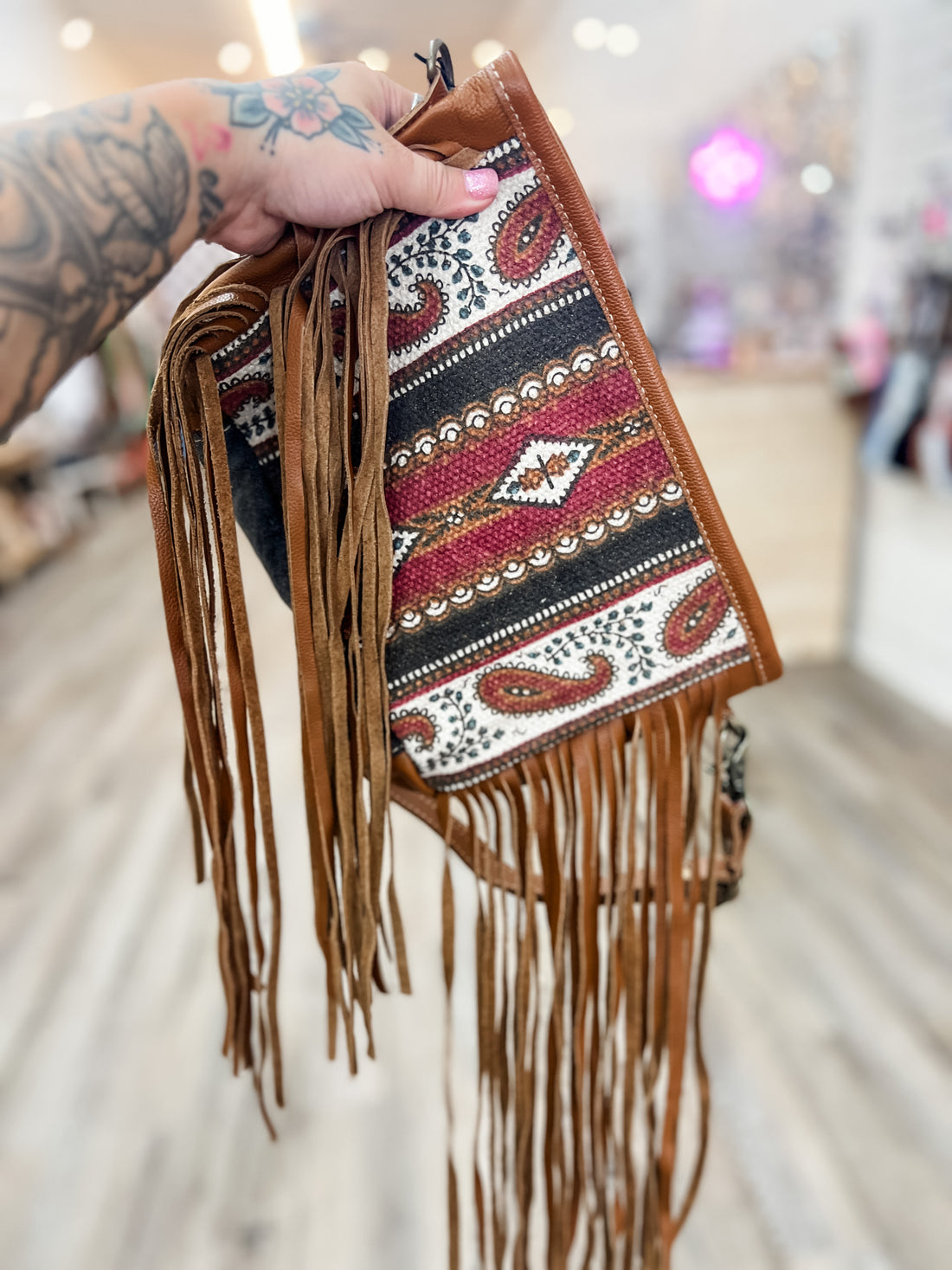 Paisley Fringe Crossbody Bag