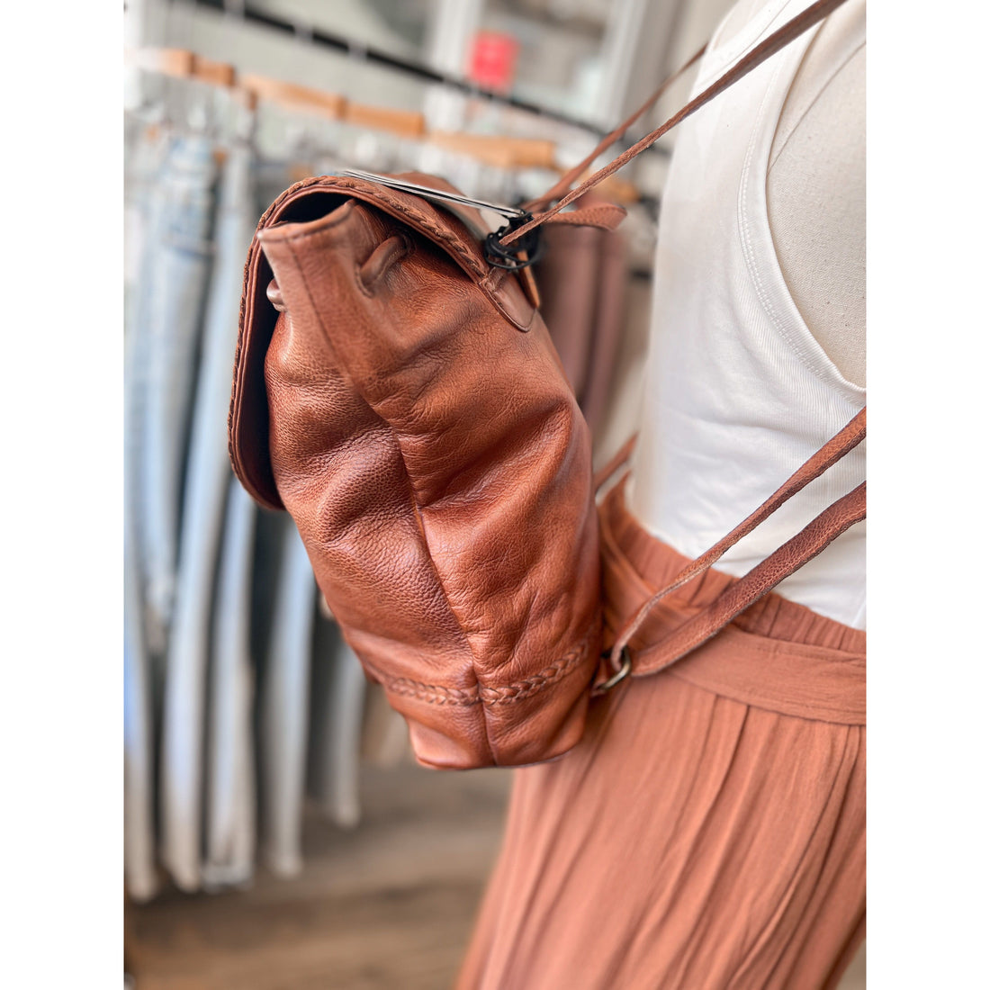 Leather Buckle Backpack