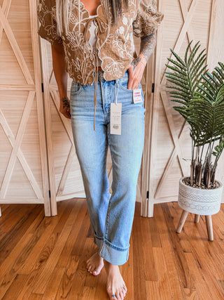 Risen High Rise Cropped Straight Cuffed Jeans