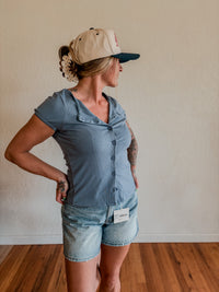 Dusty Blue Button Down Ribbed Top