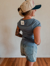 Dusty Blue Button Down Ribbed Top