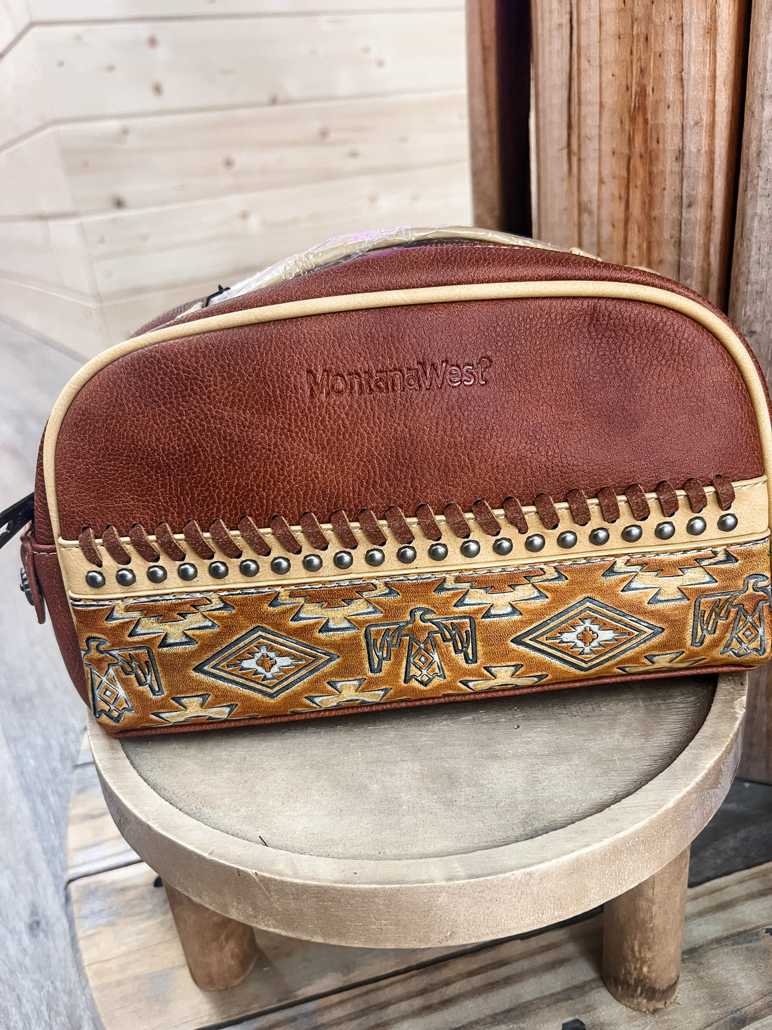 Montana West  Brown Aztec Tooled Collection Travel Pouch
