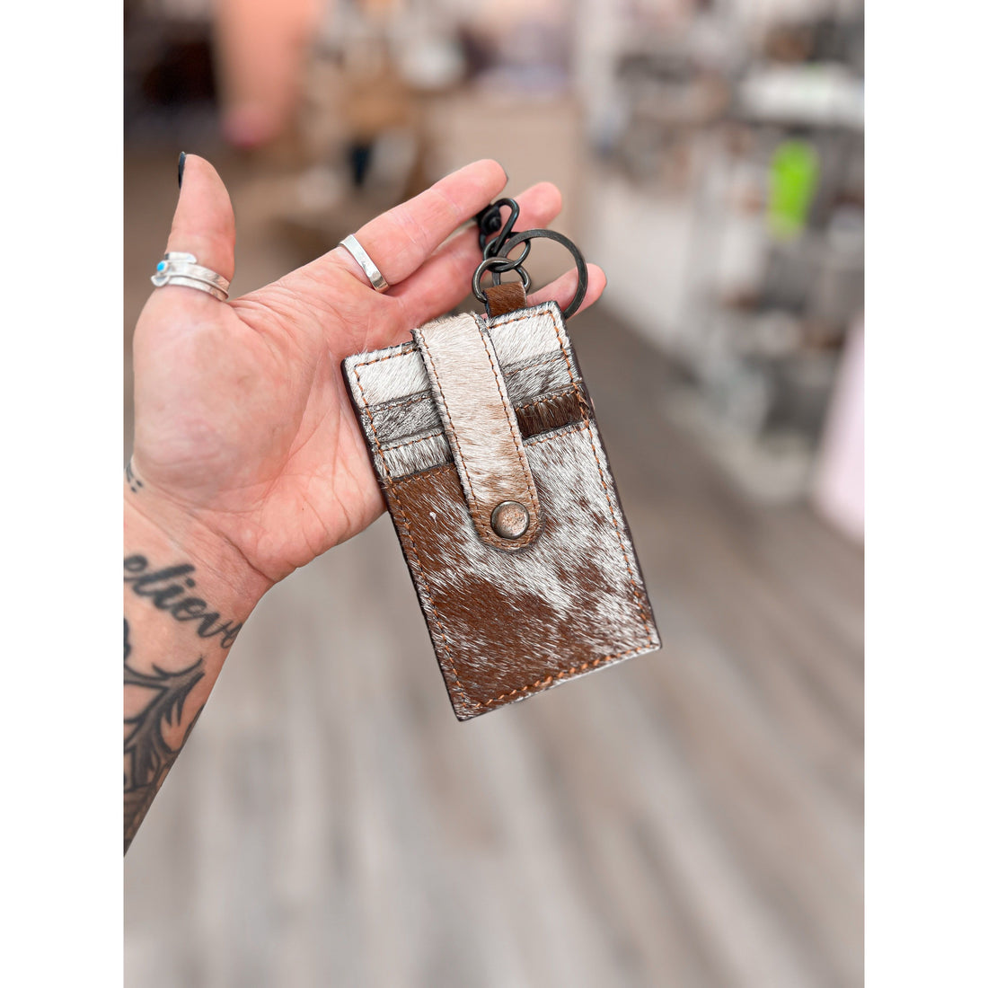 Cowhide Card Holder With Keychain