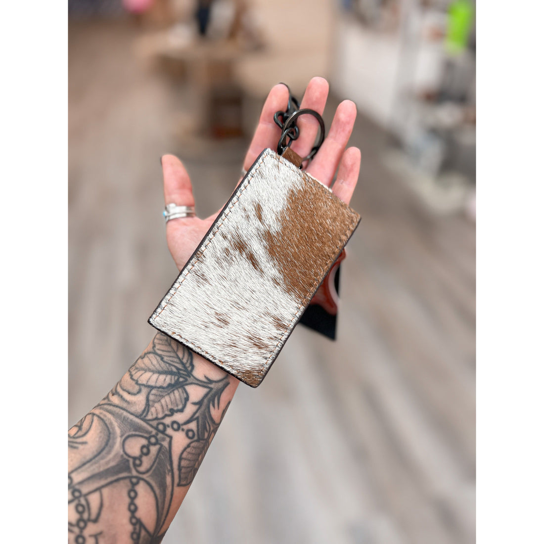Cowhide Card Holder With Keychain