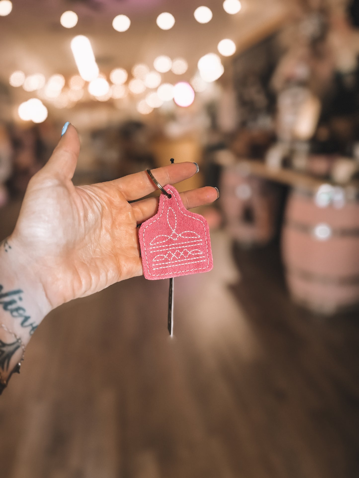 Pink Cow Tag Key Fob