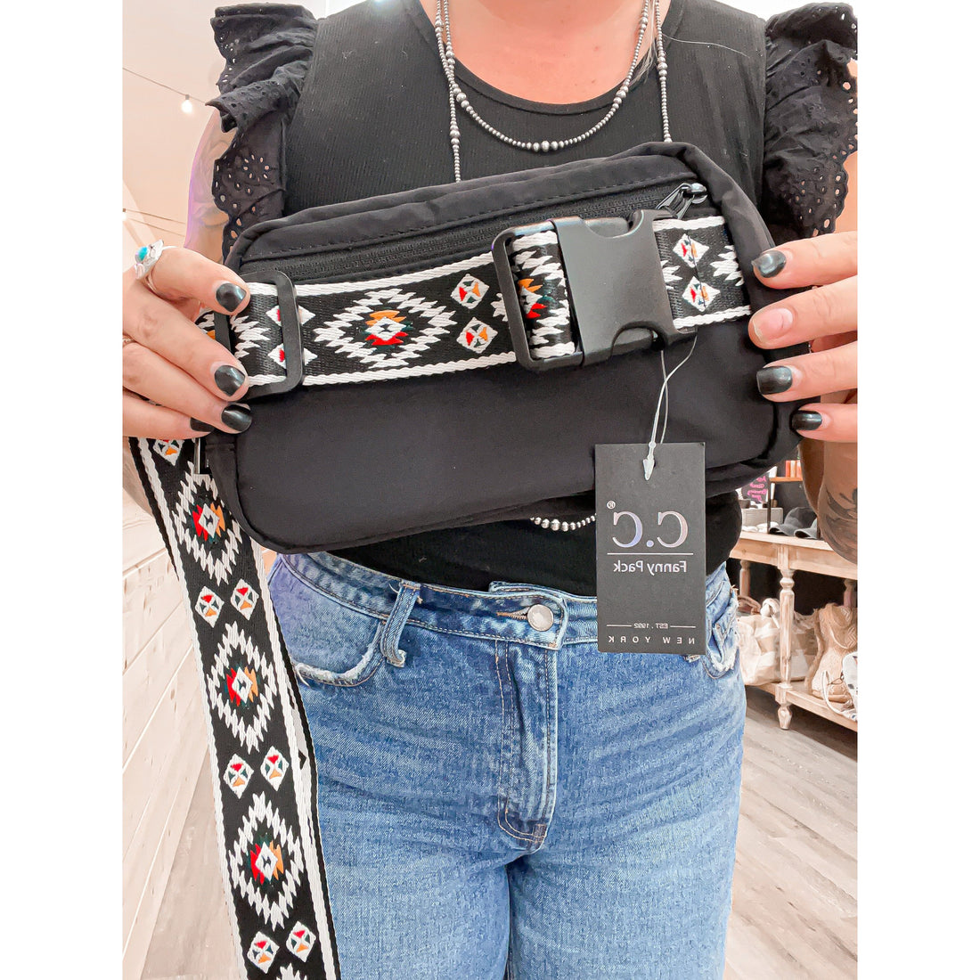 C.C. Black Aztec Belt Bag