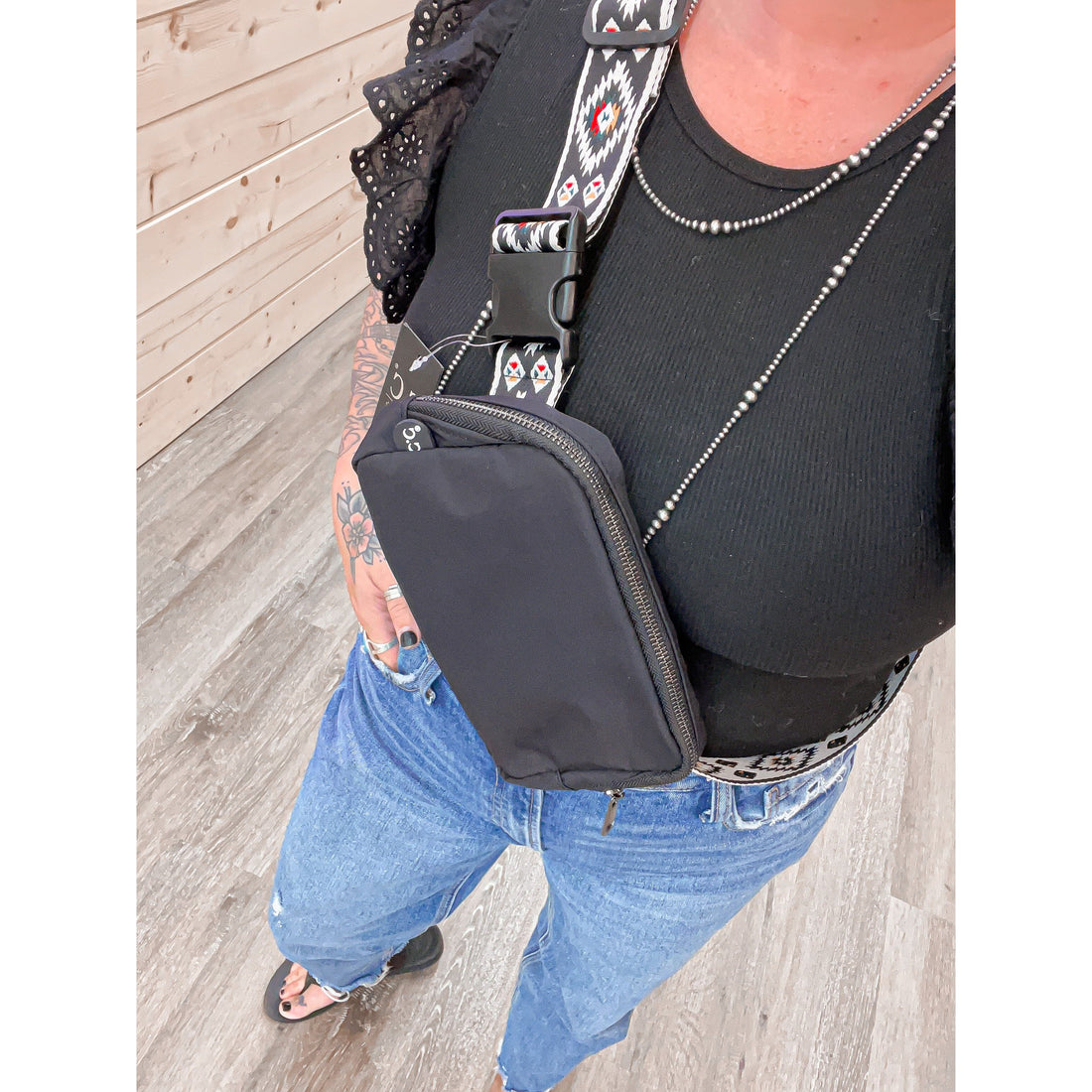 C.C. Black Aztec Belt Bag