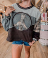 POL Peace Sign Plaid Sweater