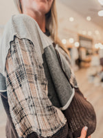 POL Peace Sign Plaid Sweater