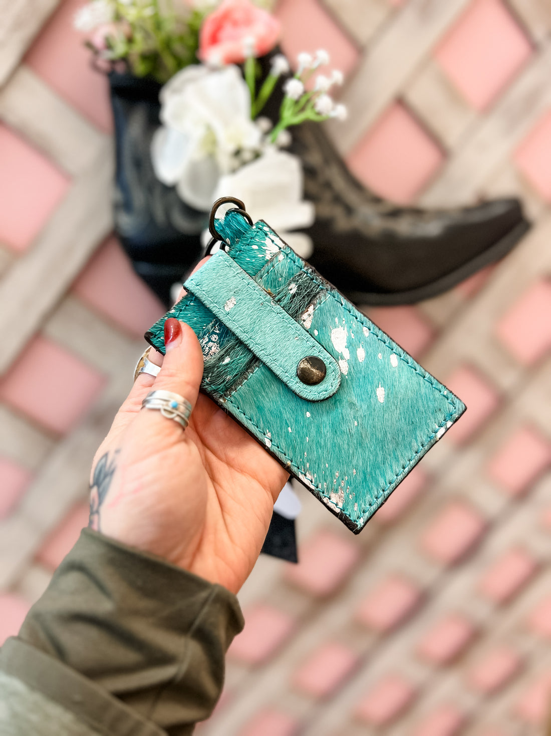 Turquoise Cowhide Card Holder