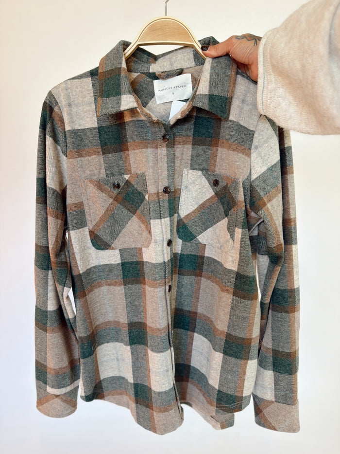Olive, Brown & Tan Plaid Button-Up Shirt, alternate view
